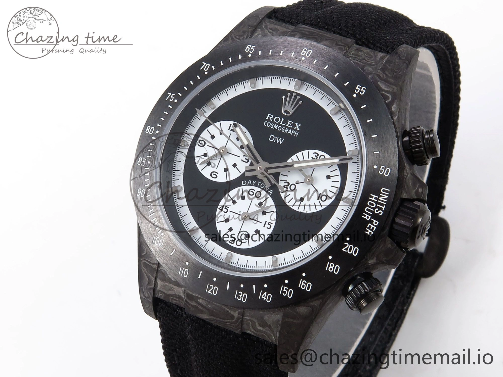 Daytona DIW Black Carbon DIWF 1:1 Best Edition Black White Dial on Black Nylon Strap SH4130
