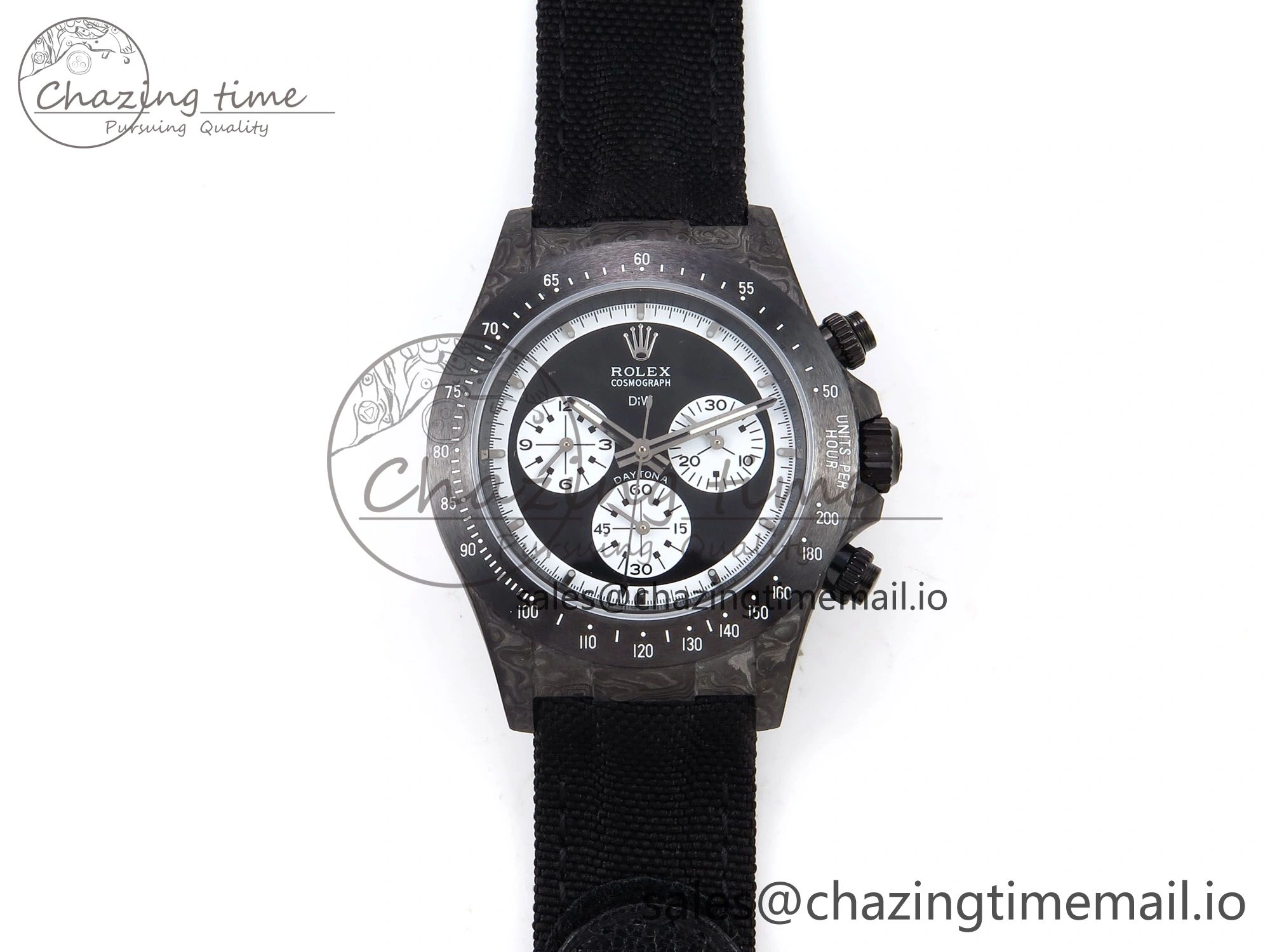 Daytona DIW Black Carbon DIWF 1:1 Best Edition Black White Dial on Black Nylon Strap SH4130