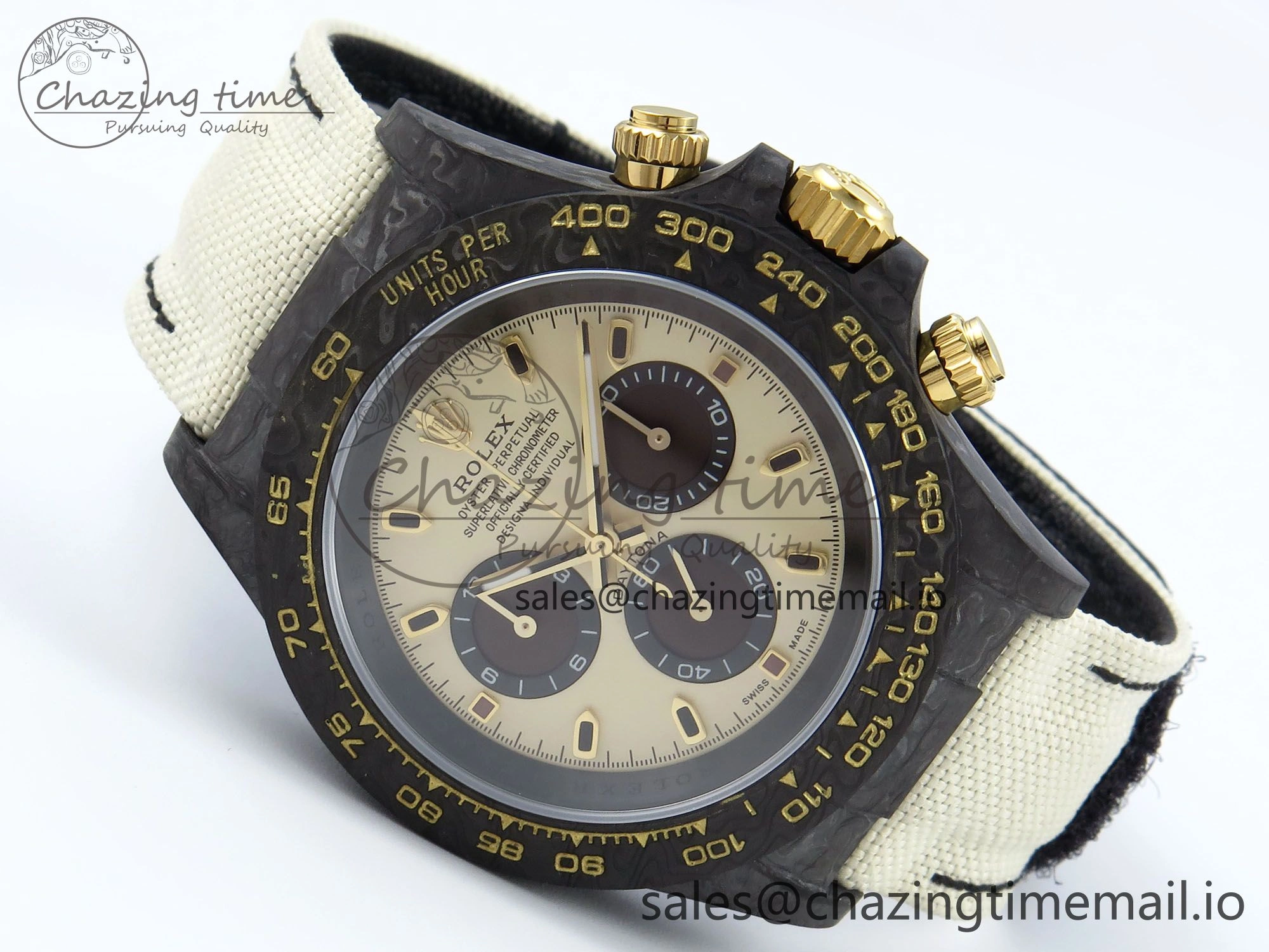Daytona DIW Black Carbon DIWF Best Edition Cream Dial on Cream Nylon Strap DD4801