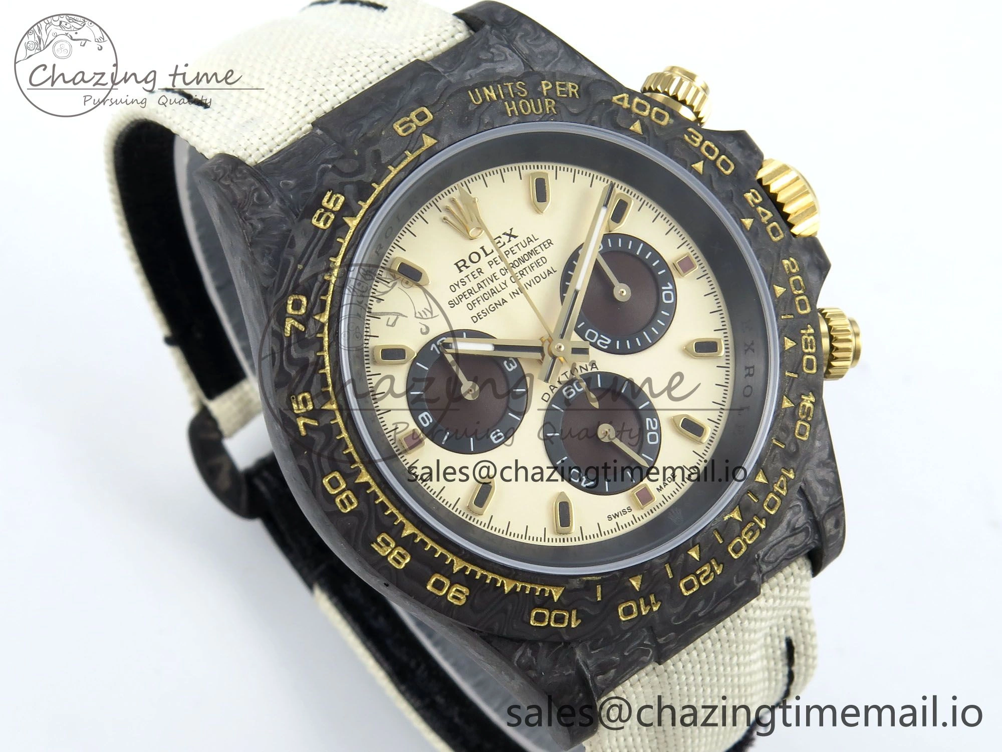 Daytona DIW Black Carbon DIWF Best Edition Cream Dial on Cream Nylon Strap DD4801