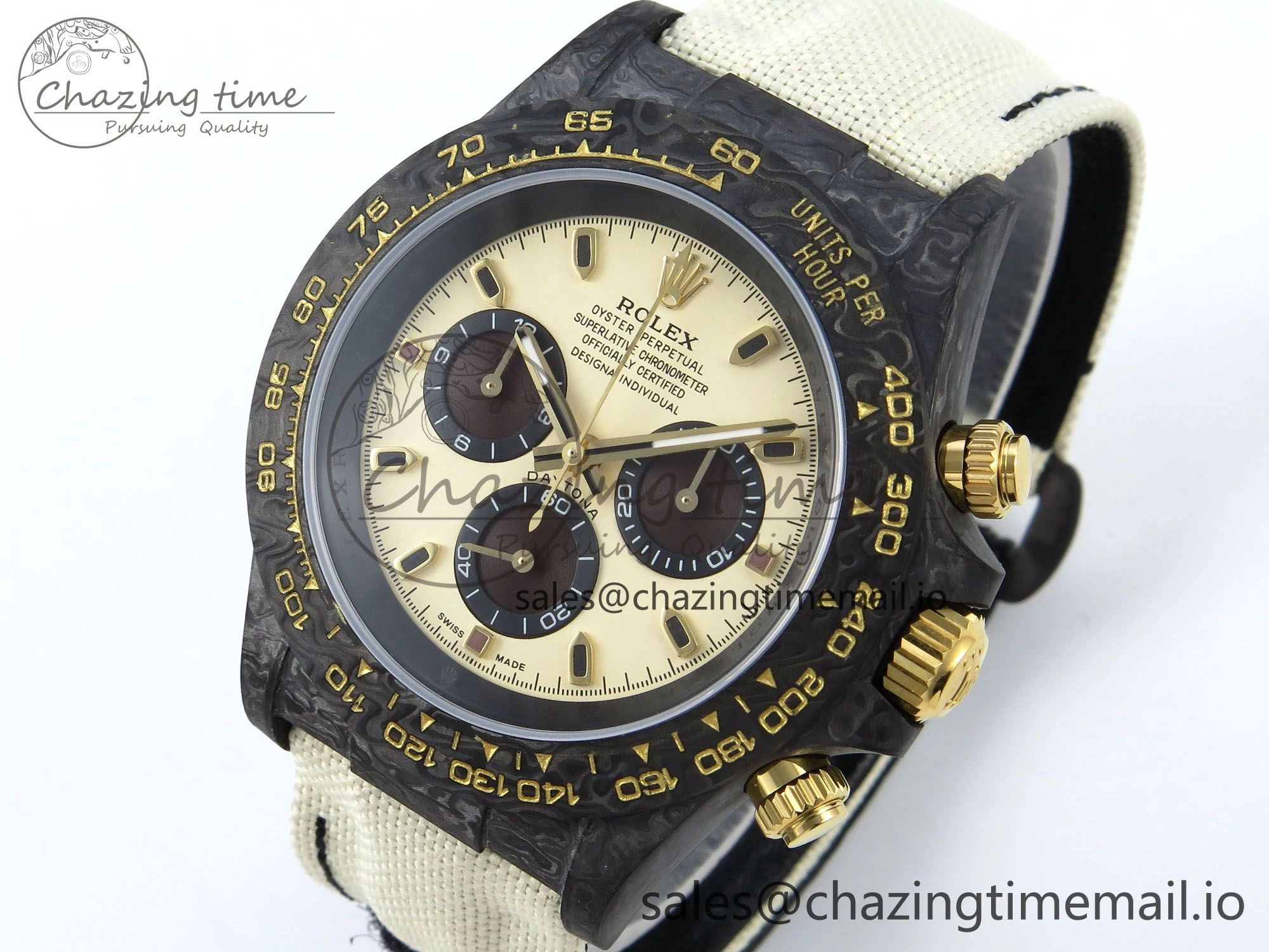 Daytona DIW Black Carbon DIWF Best Edition Cream Dial on Cream Nylon Strap DD4801