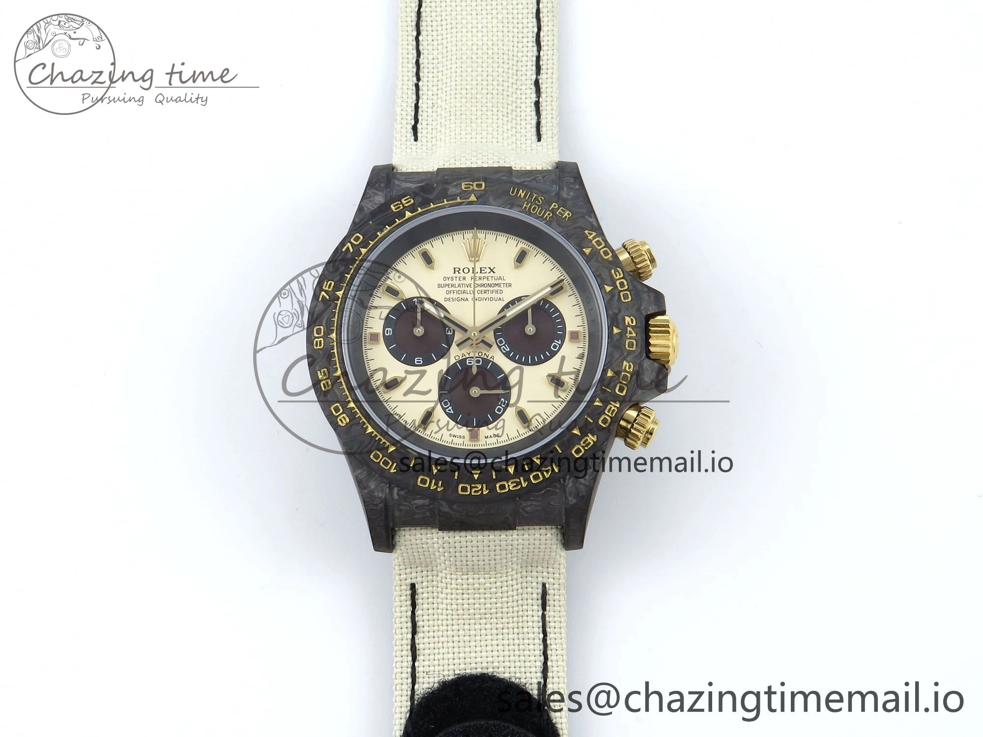 Daytona DIW Black Carbon DIWF Best Edition Cream Dial on Cream Nylon Strap DD4801