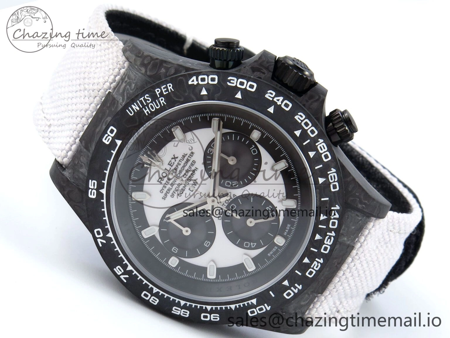 Daytona DIW Black Carbon DIWF Best Edition White Black Dial on White Nylon Strap DD4801