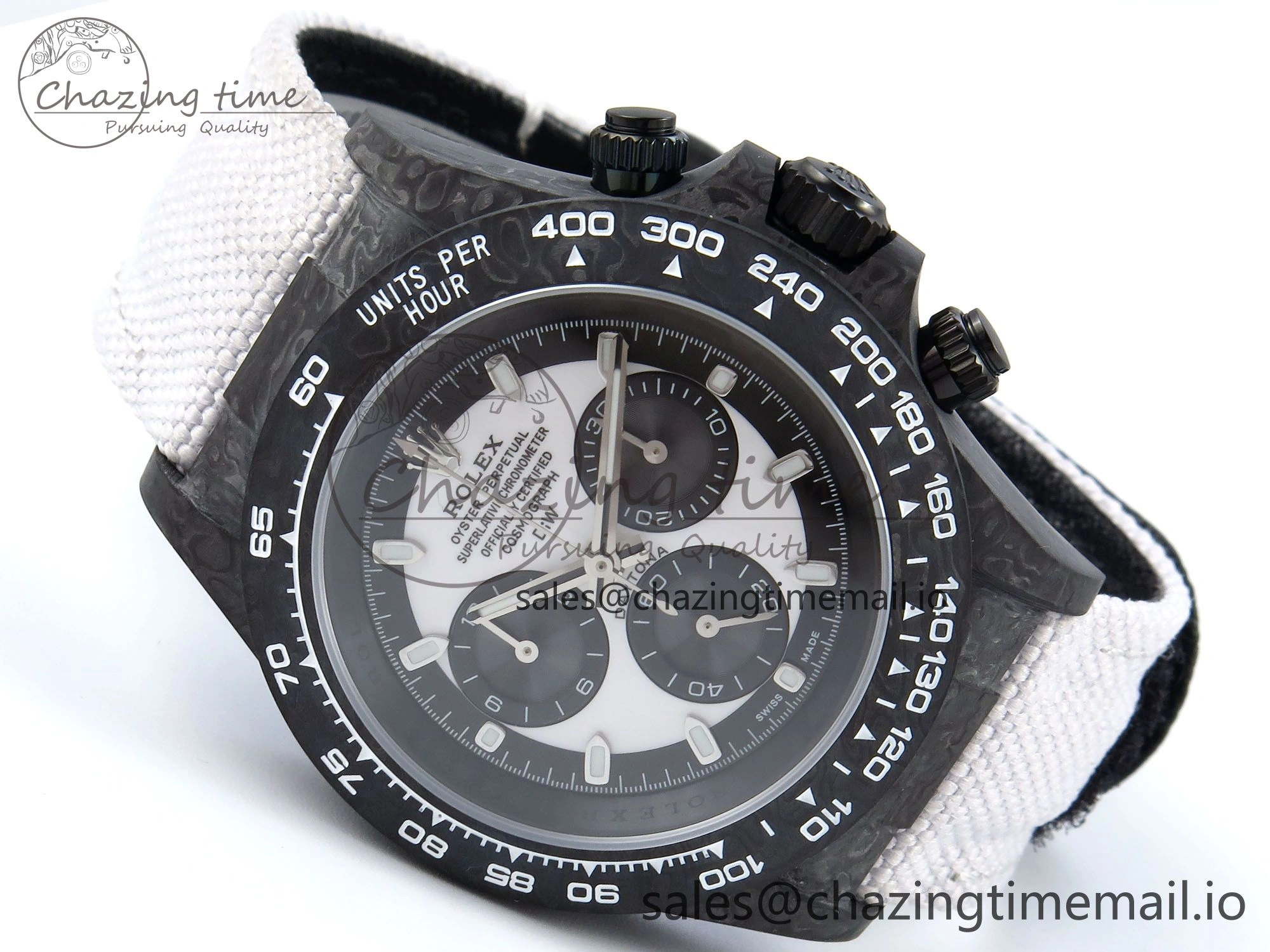 Daytona DIW Black Carbon DIWF Best Edition White Black Dial on White Nylon Strap DD4801