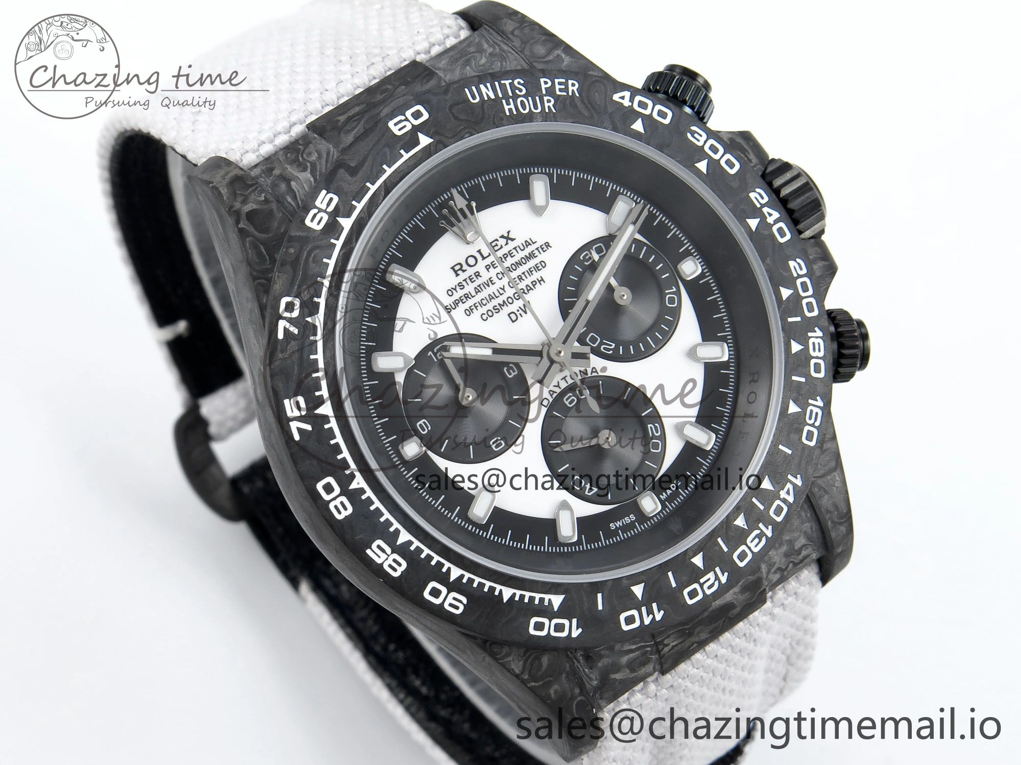 Daytona DIW Black Carbon DIWF Best Edition White Black Dial on White Nylon Strap DD4801