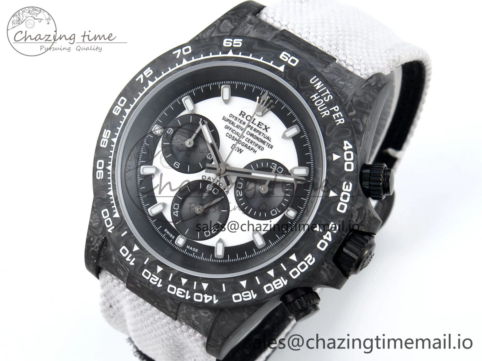 Daytona DIW Black Carbon DIWF Best Edition White Black Dial on White Nylon Strap DD4801