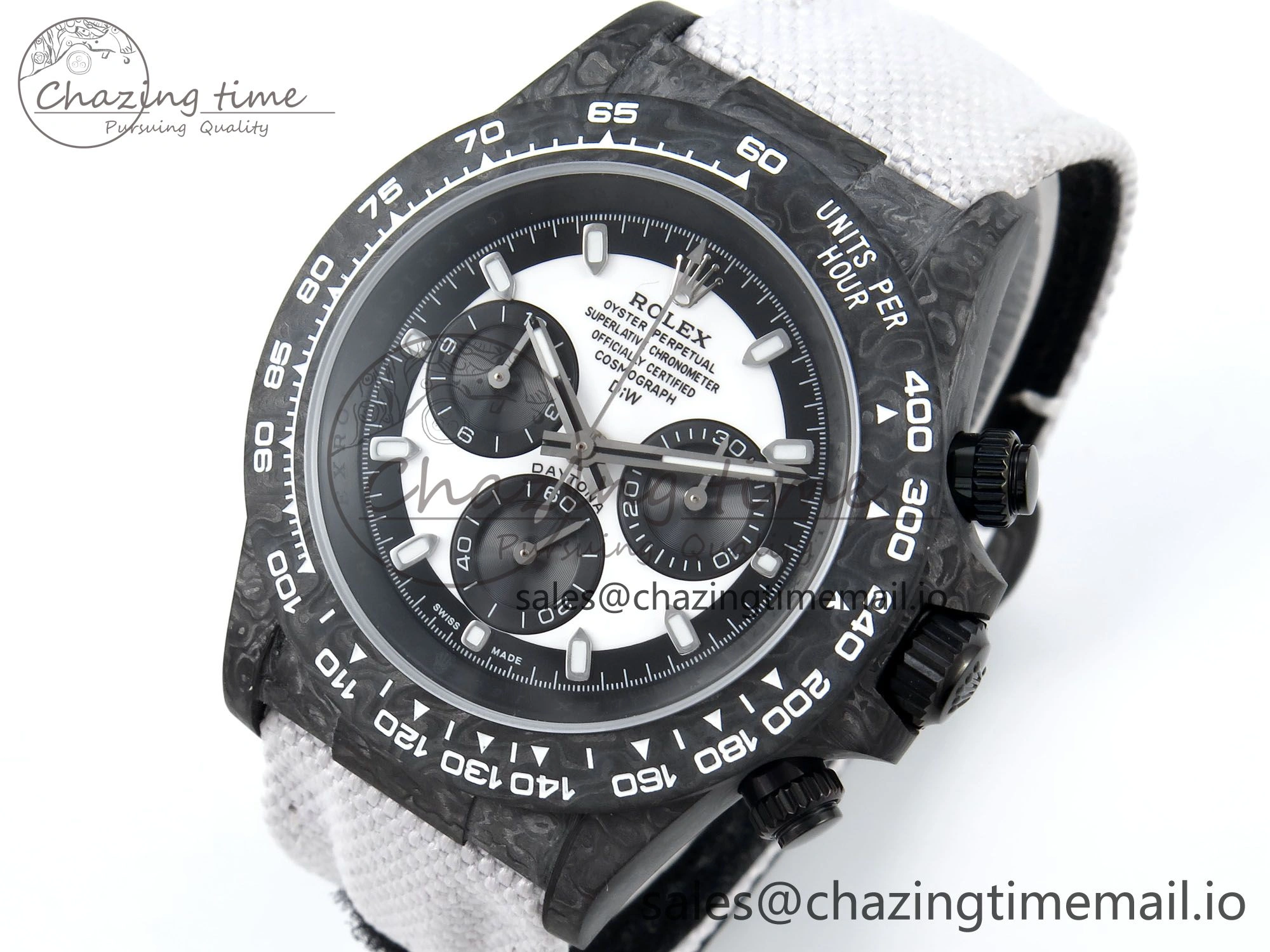 Daytona DIW Black Carbon DIWF Best Edition White Black Dial on White Nylon Strap DD4801