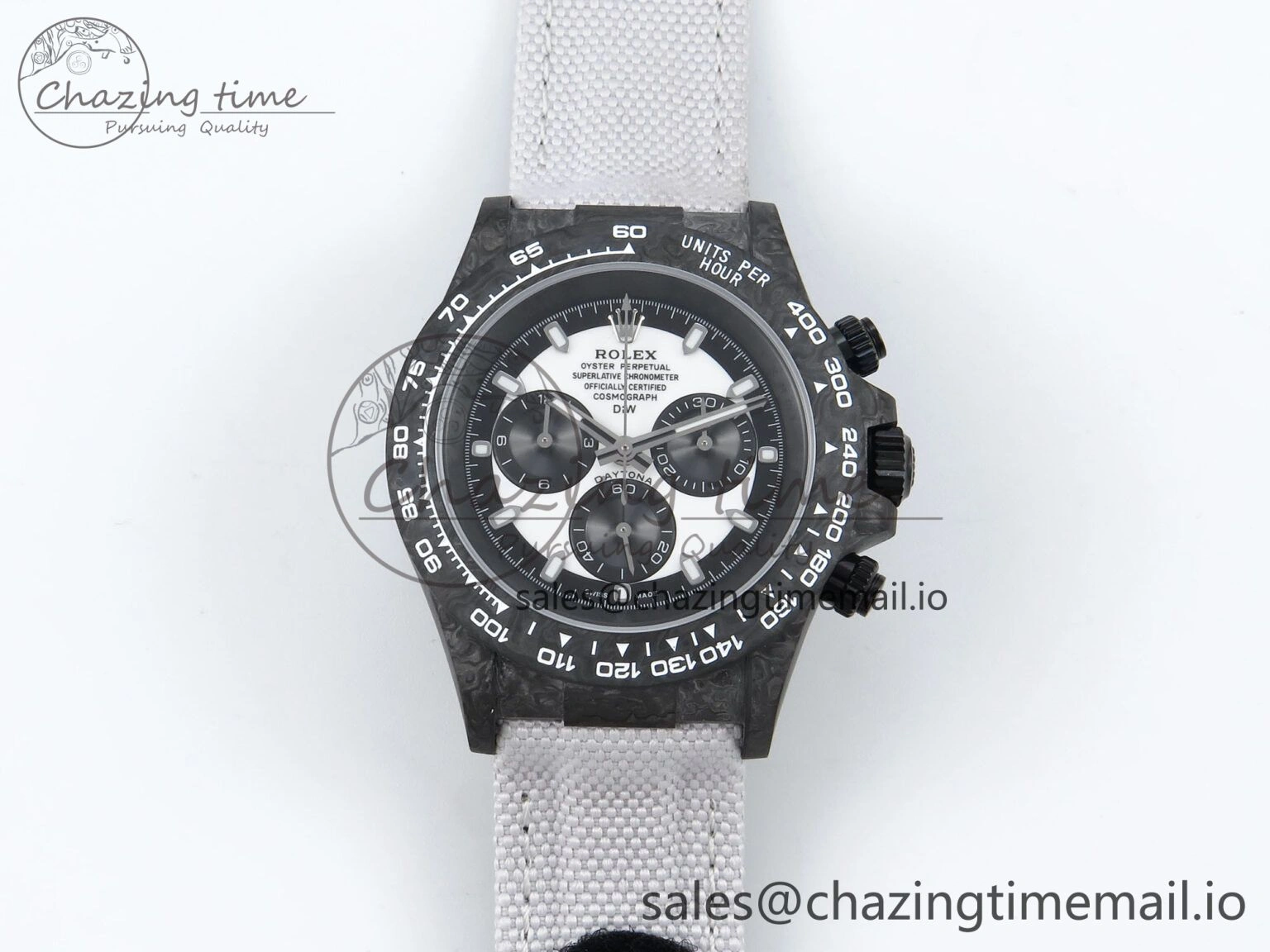 Daytona DIW Black Carbon DIWF Best Edition White Black Dial on White Nylon Strap DD4801