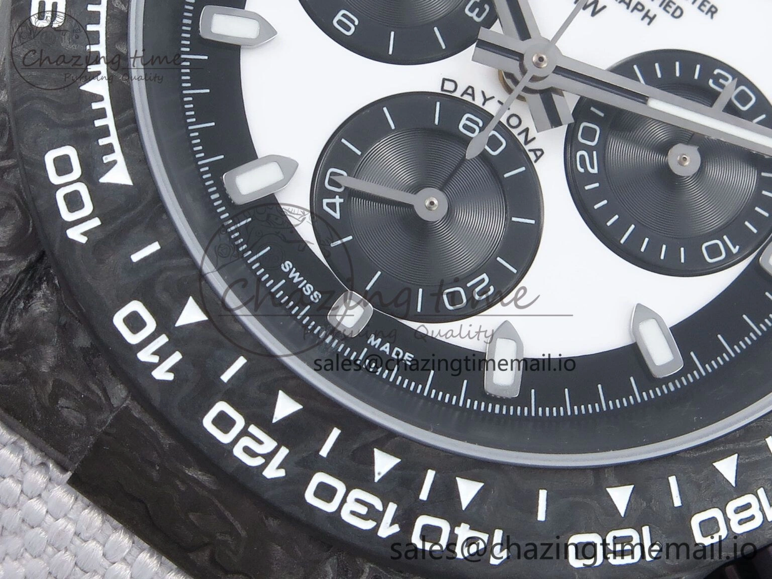Daytona DIW Black Carbon DIWF Best Edition White Black Dial on White Nylon Strap DD4801