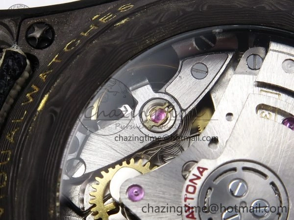 Daytona DIW Carbon Case DIWF Edition Black Dial Rainbow Diamonds Bezel on Brown Nylon Strap A7750