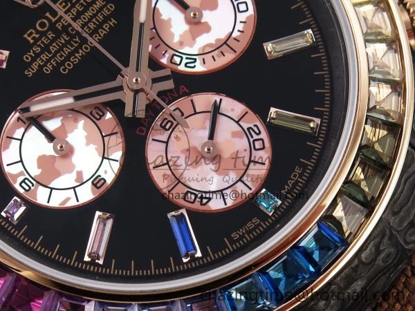 Daytona DIW Carbon Case DIWF Edition Black Dial Rainbow Diamonds Bezel on Brown Nylon Strap A7750
