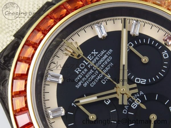 Daytona DIW Carbon Case DIWF Edition Black White Dial Orange Diamonds Bezel on White Nylon Strap A7750