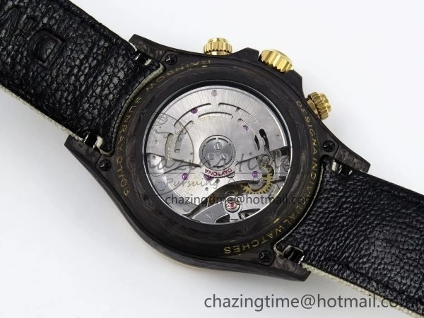 Daytona DIW Carbon Case DIWF Edition Black White Dial Orange Diamonds Bezel on White Nylon Strap A7750