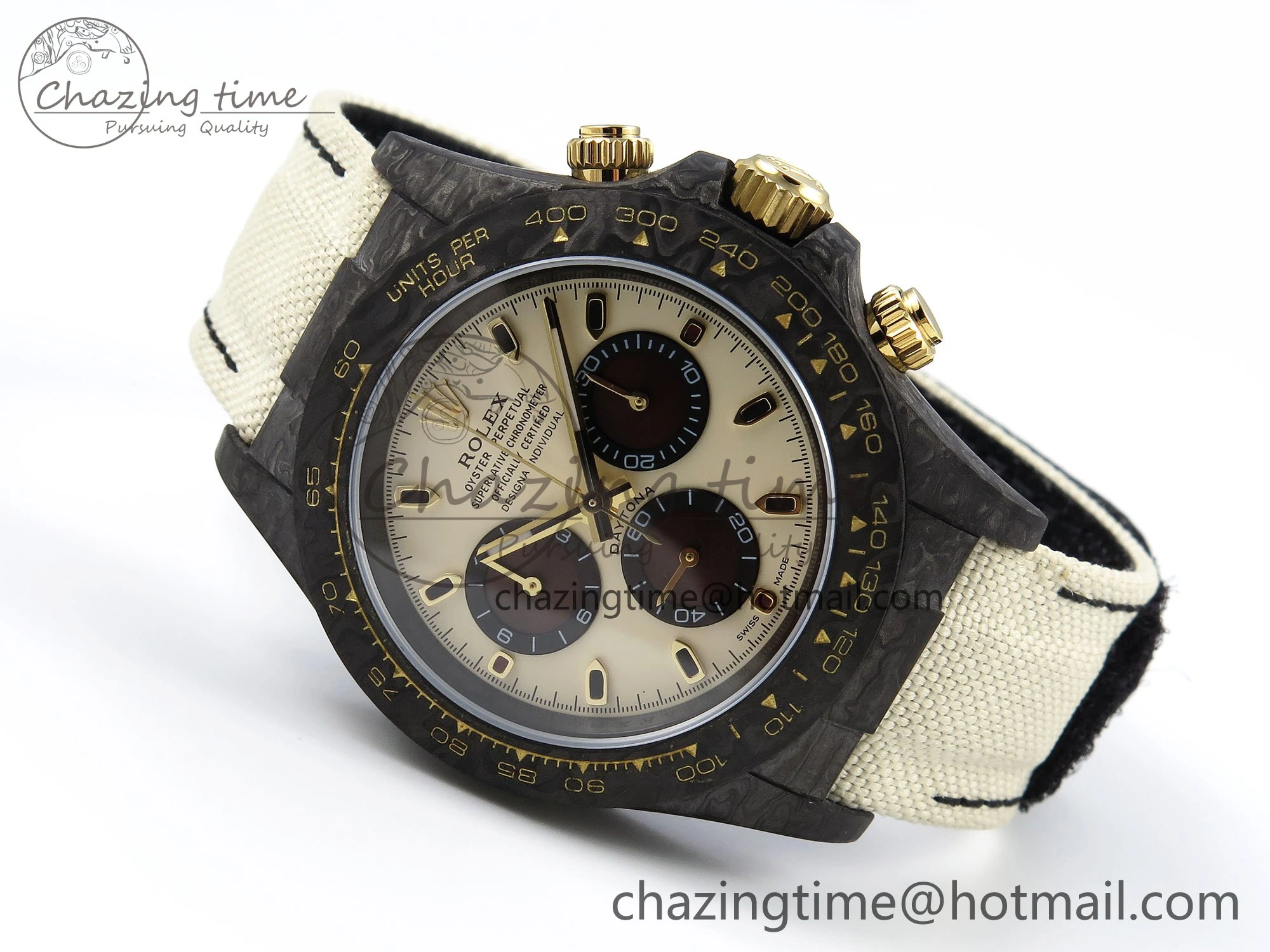 Daytona DIW Carbon Case DIWF Edition Cream Brown Dial on White Nylon Strap A7750