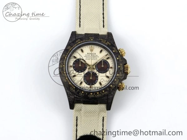 Daytona DIW Carbon Case DIWF Edition Cream Brown Dial on White Nylon Strap A7750
