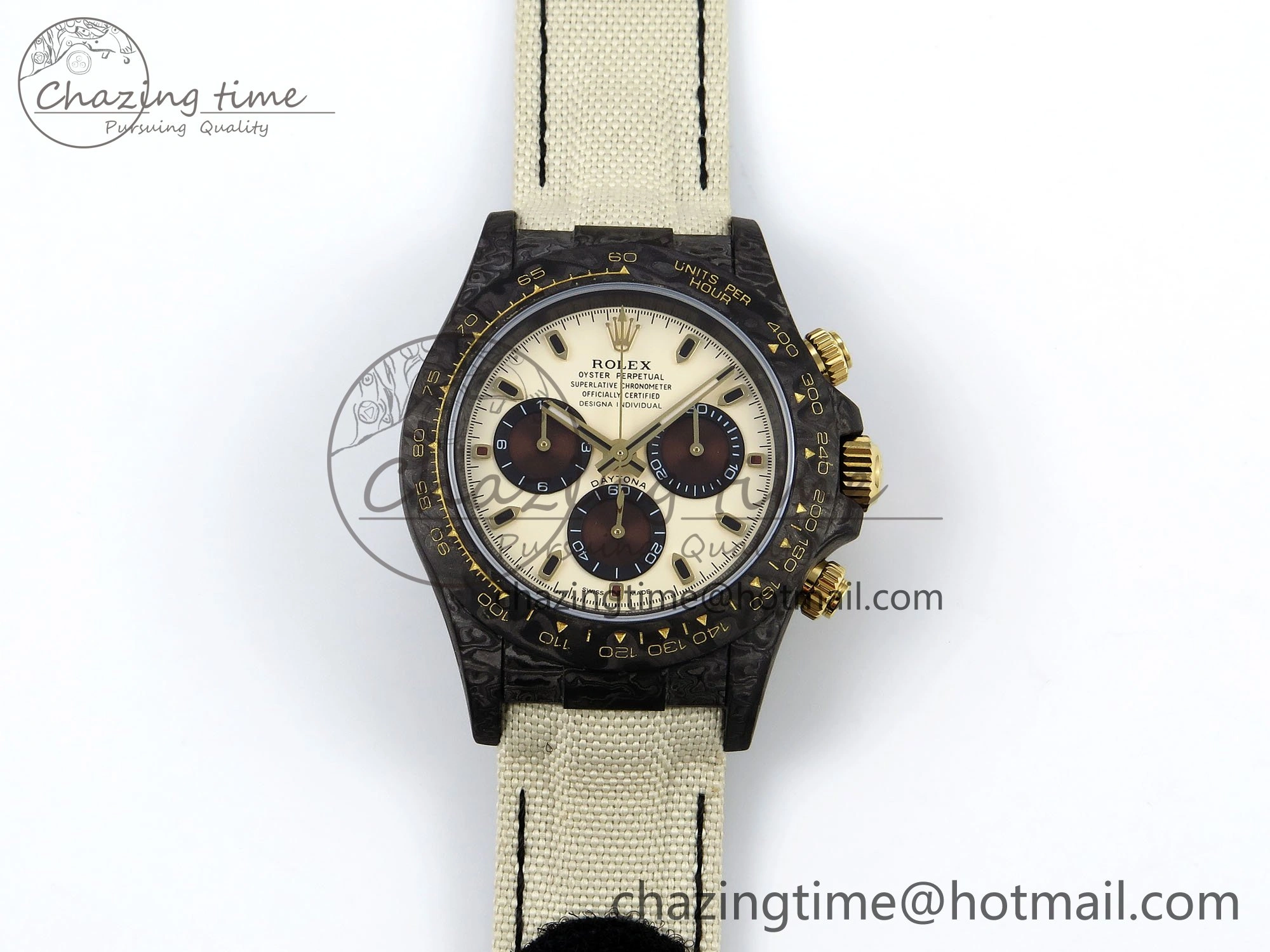 Daytona DIW Carbon Case DIWF Edition Cream Brown Dial on White Nylon Strap A7750
