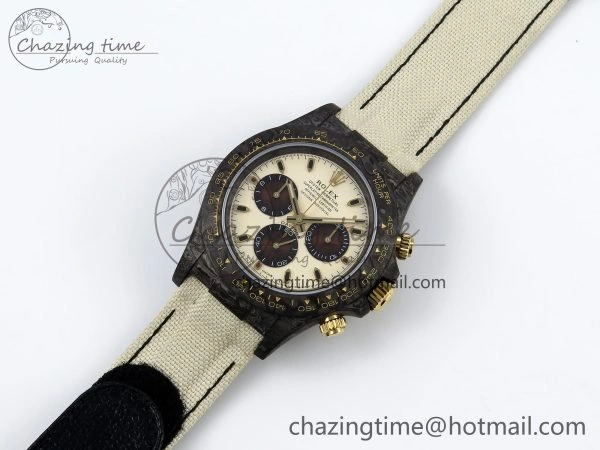 Daytona DIW Carbon Case DIWF Edition Cream Brown Dial on White Nylon Strap A7750