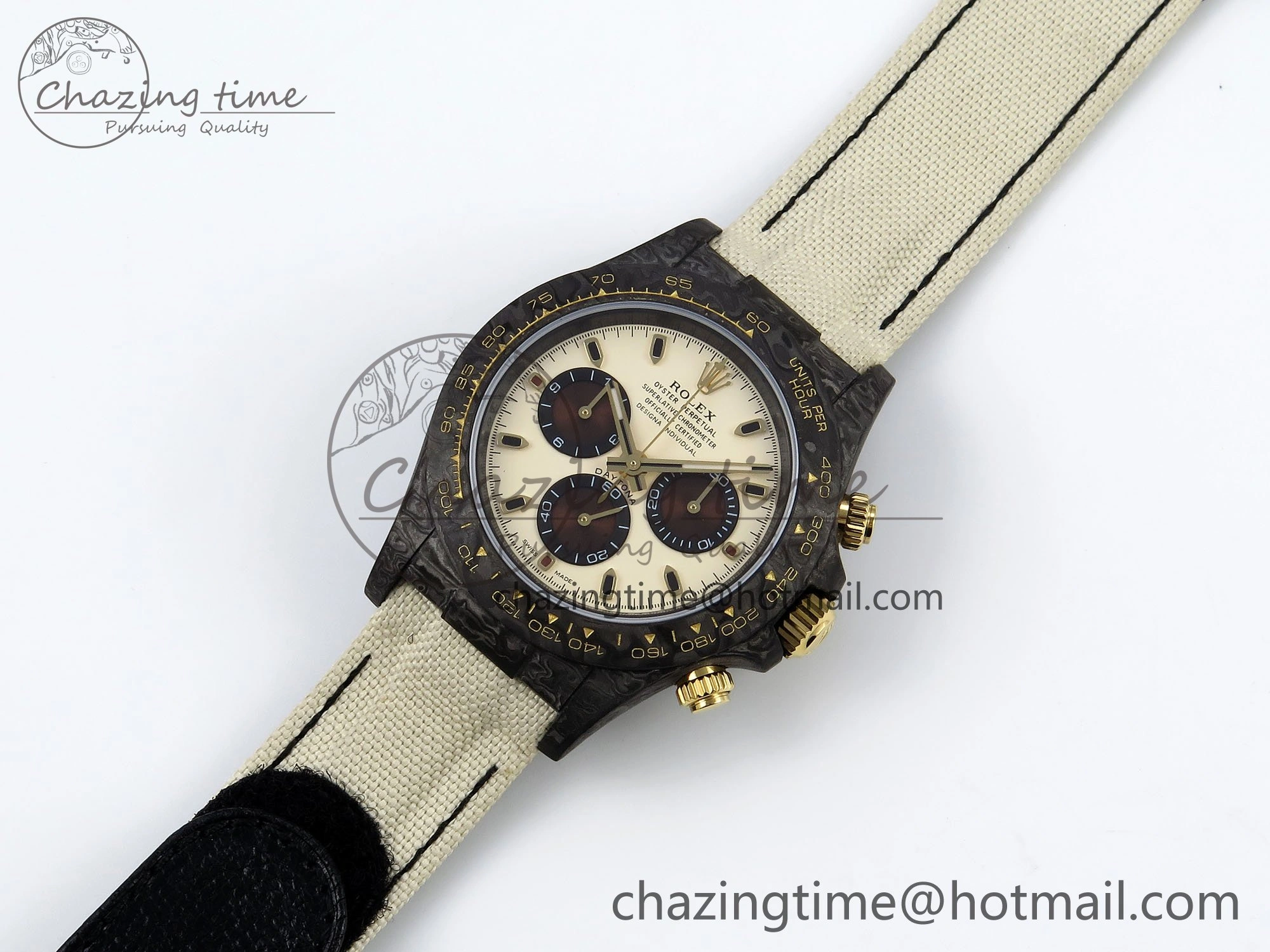 Daytona DIW Carbon Case DIWF Edition Cream Brown Dial on White Nylon Strap A7750