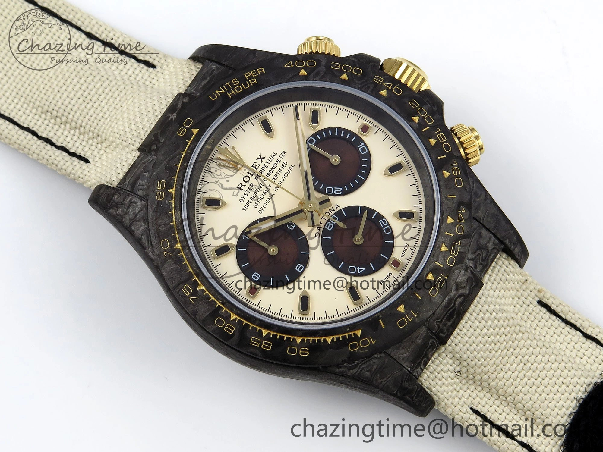 Daytona DIW Carbon Case DIWF Edition Cream Brown Dial on White Nylon Strap A7750