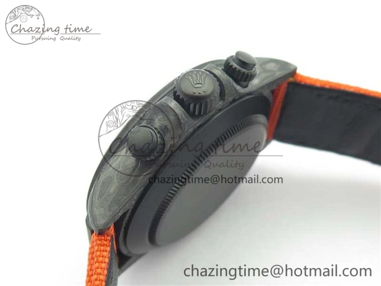 Daytona DIW Carbon Case and Bezel Black Orange Dial on Orange Nylon Strap A7750