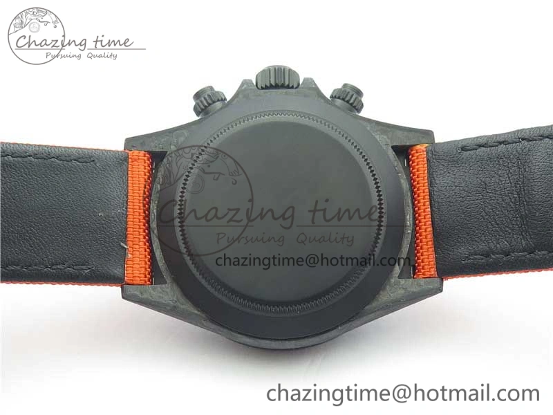 Daytona DIW Carbon Case and Bezel Black Orange Dial on Orange Nylon Strap A7750