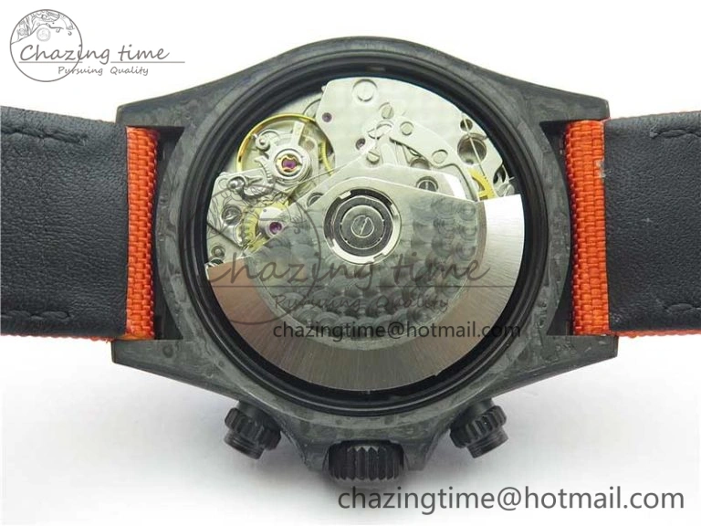 Daytona DIW Carbon Case and Bezel Black Orange Dial on Orange Nylon Strap A7750