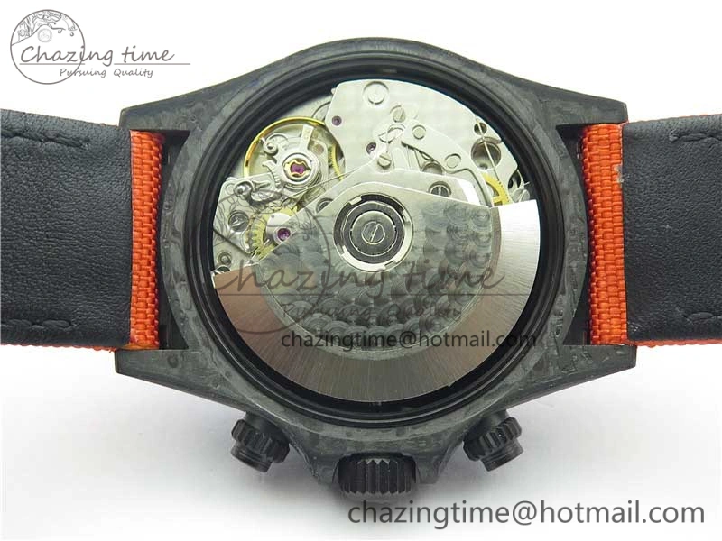 Daytona DIW Carbon Case and Bezel Black Orange Dial on Orange Nylon Strap A7750