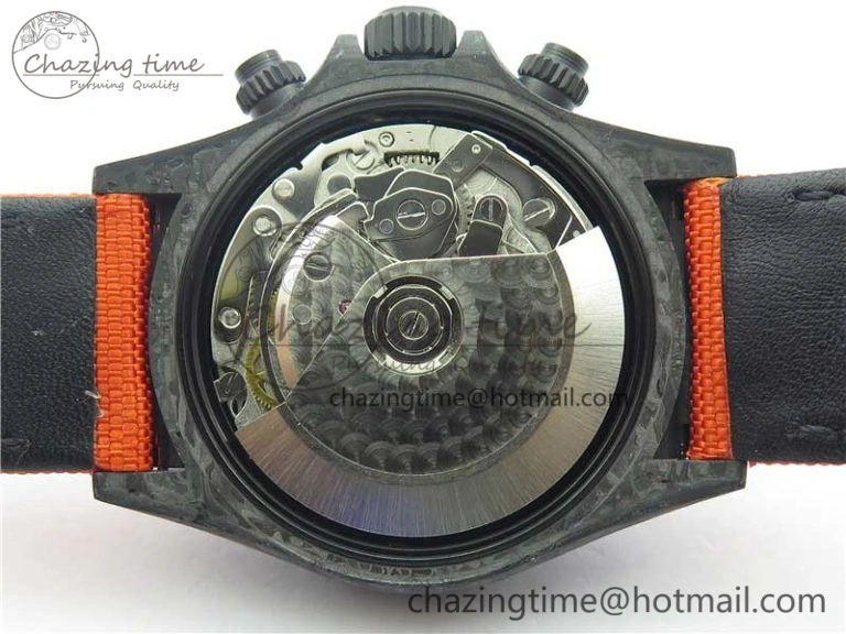 Daytona DIW Carbon Case and Bezel Black Orange Dial on Orange Nylon Strap A7750