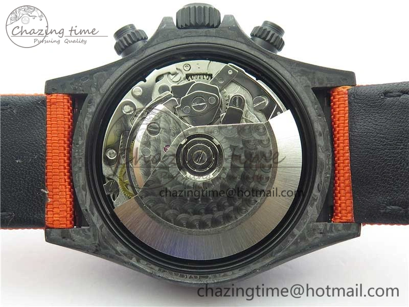 Daytona DIW Carbon Case and Bezel Black Orange Dial on Orange Nylon Strap A7750