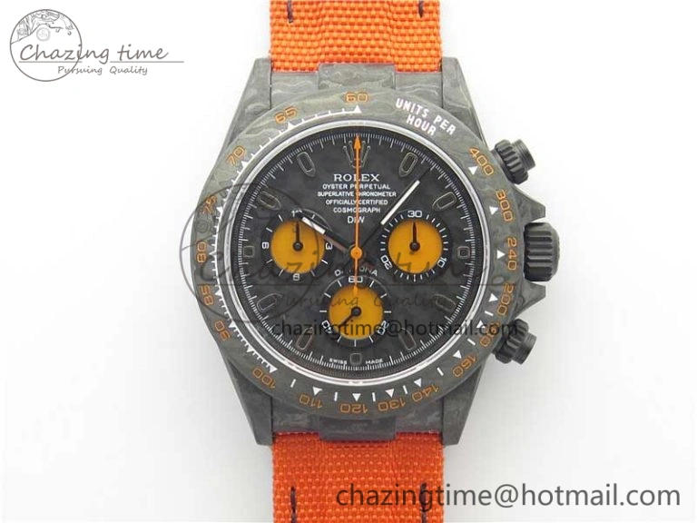 Daytona DIW Carbon Case and Bezel Black Orange Dial on Orange Nylon Strap A7750