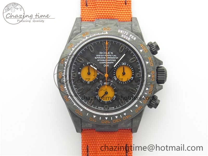 Daytona DIW Carbon Case and Bezel Black Orange Dial on Orange Nylon Strap A7750