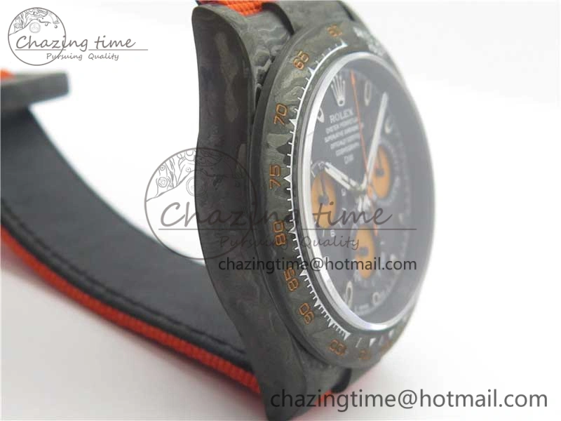 Daytona DIW Carbon Case and Bezel Black Orange Dial on Orange Nylon Strap A7750
