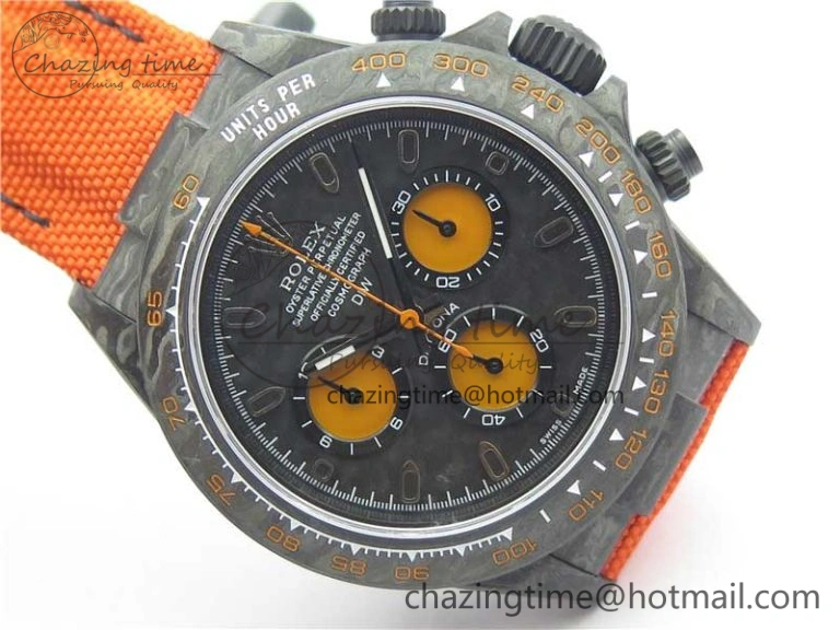 Daytona DIW Carbon Case and Bezel Black Orange Dial on Orange Nylon Strap A7750