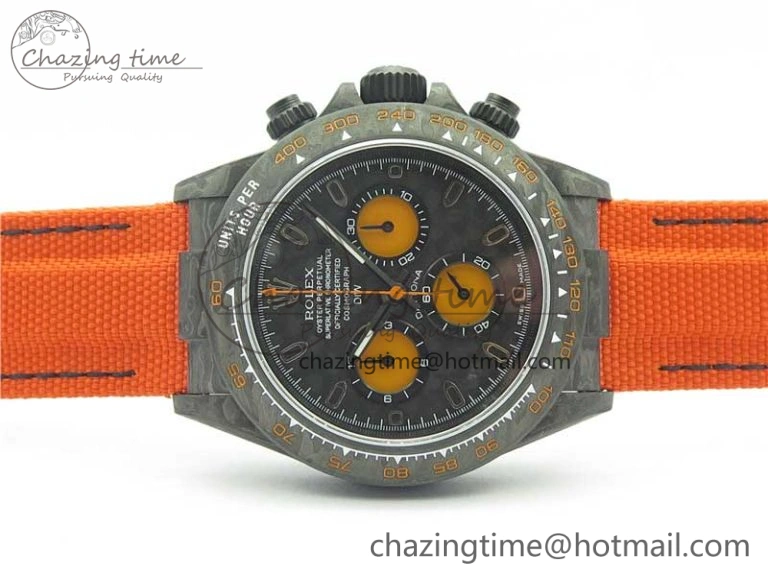Daytona DIW Carbon Case and Bezel Black Orange Dial on Orange Nylon Strap A7750