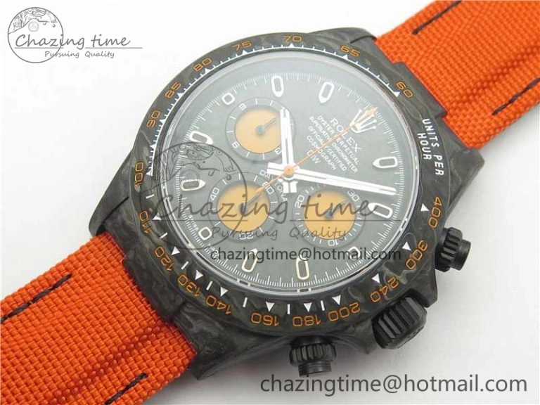 Daytona DIW Carbon Case and Bezel Black Orange Dial on Orange Nylon Strap A7750