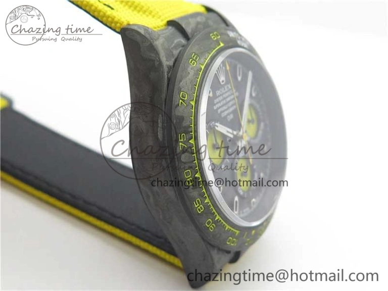 Daytona DIW Carbon Case and Bezel Black Yellow Dial on Yellow Nylon Strap A7750