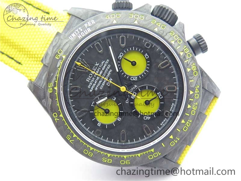 Daytona DIW Carbon Case and Bezel Black Yellow Dial on Yellow Nylon Strap A7750