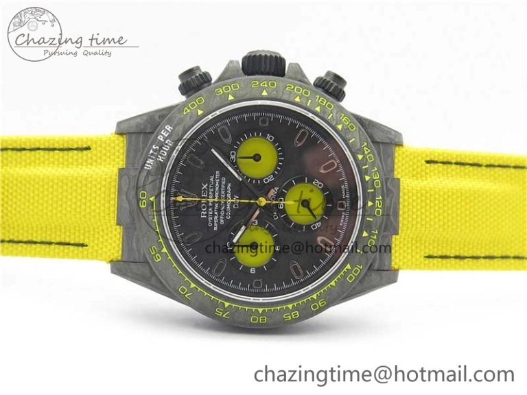 Daytona DIW Carbon Case and Bezel Black Yellow Dial on Yellow Nylon Strap A7750
