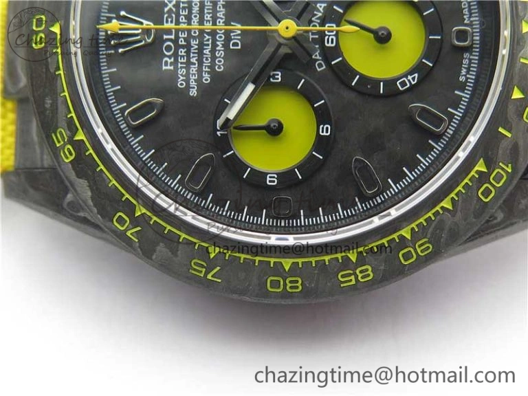 Daytona DIW Carbon Case and Bezel Black Yellow Dial on Yellow Nylon Strap A7750