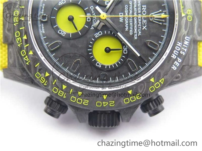 Daytona DIW Carbon Case and Bezel Black Yellow Dial on Yellow Nylon Strap A7750