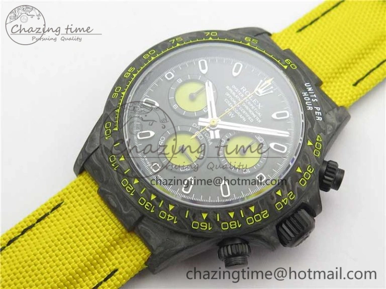 Daytona DIW Carbon Case and Bezel Black Yellow Dial on Yellow Nylon Strap A7750