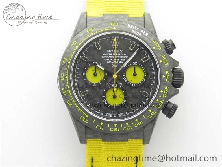 Daytona DIW Carbon Case and Bezel Black Yellow Dial on Yellow Nylon Strap A7750