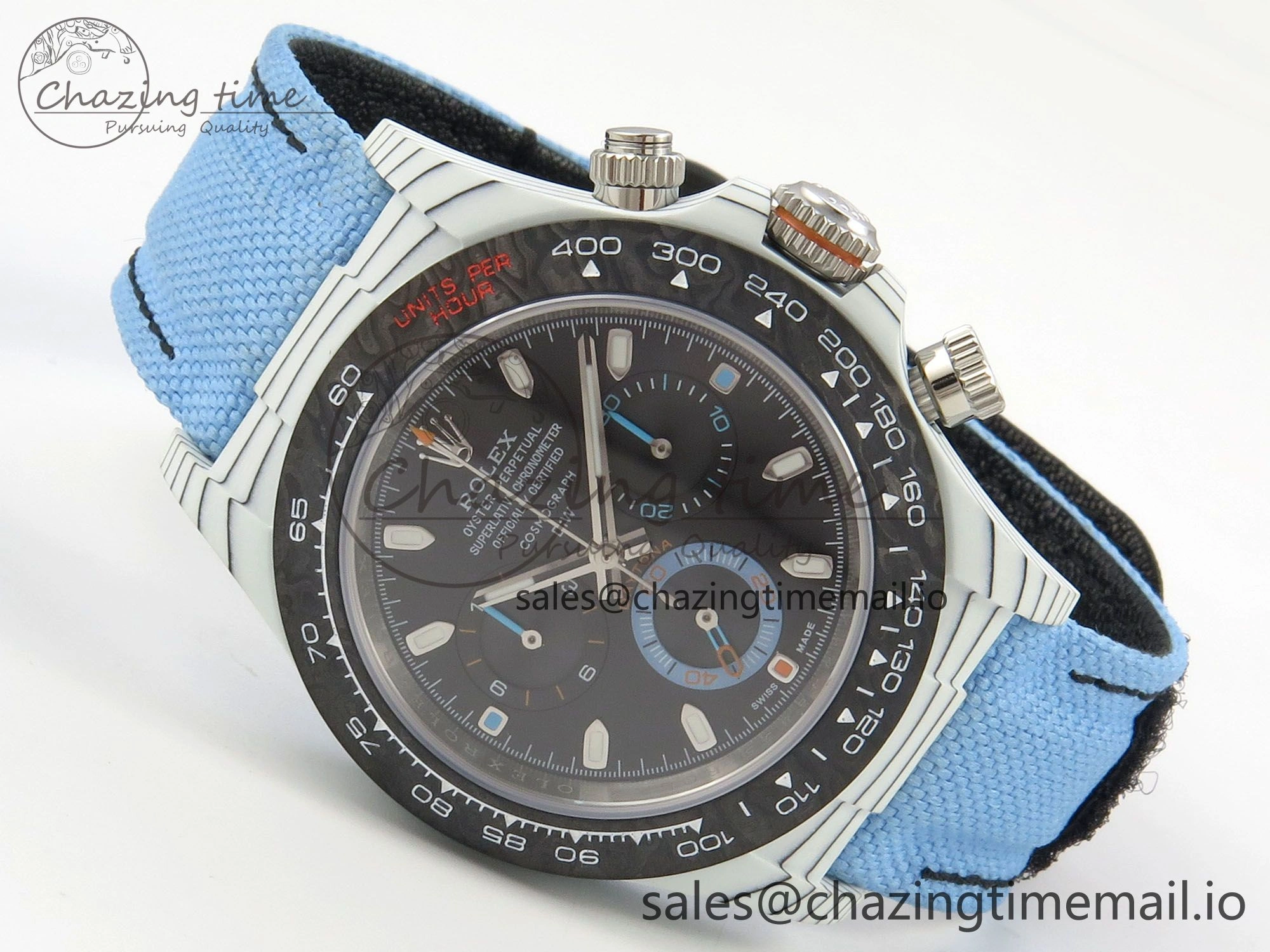 Daytona DIW Carbon Case and Bezel DIWF Edition Black Dial on Blue Nylon Strap A7750