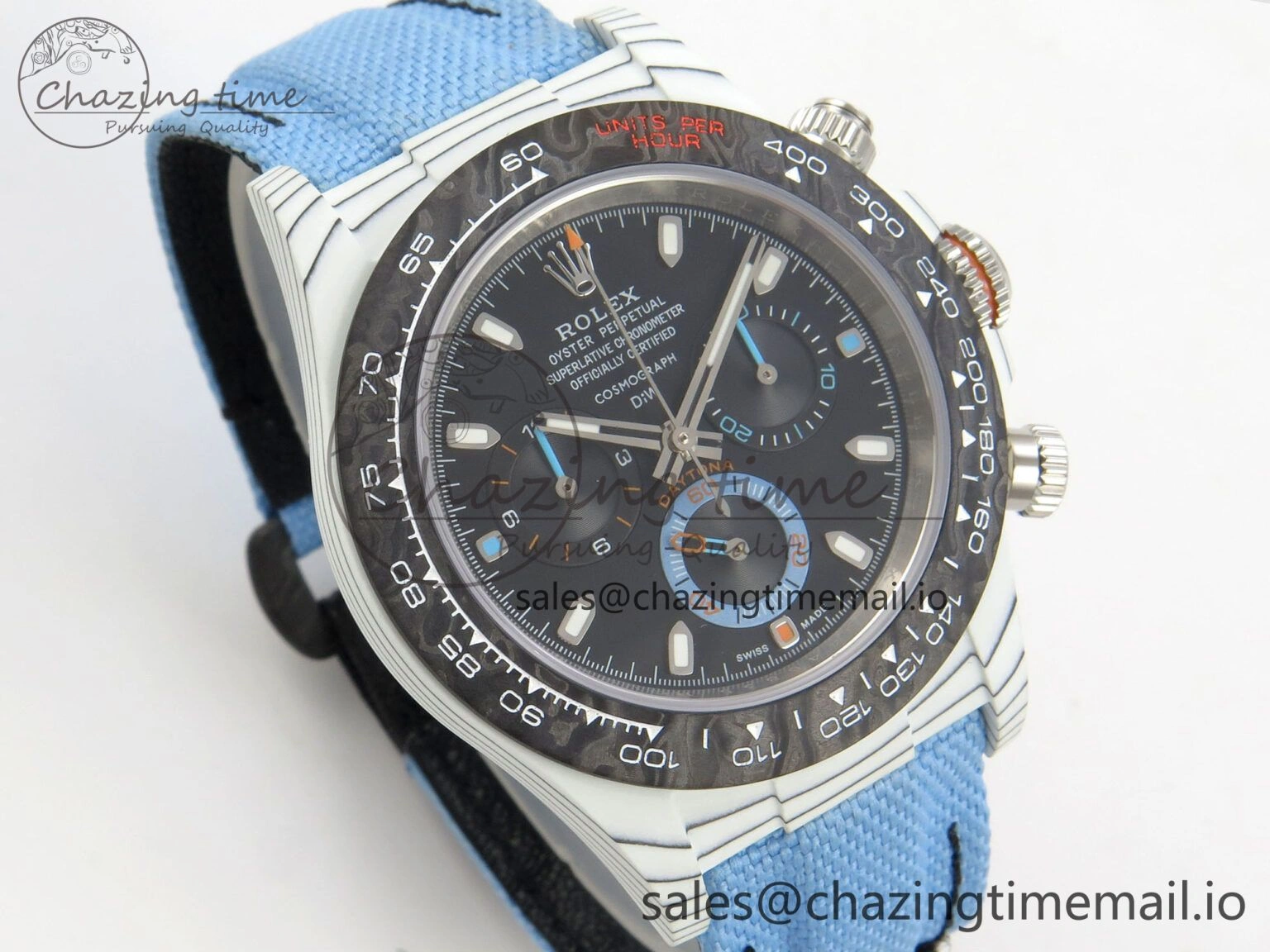 Daytona DIW Carbon Case and Bezel DIWF Edition Black Dial on Blue Nylon Strap A7750