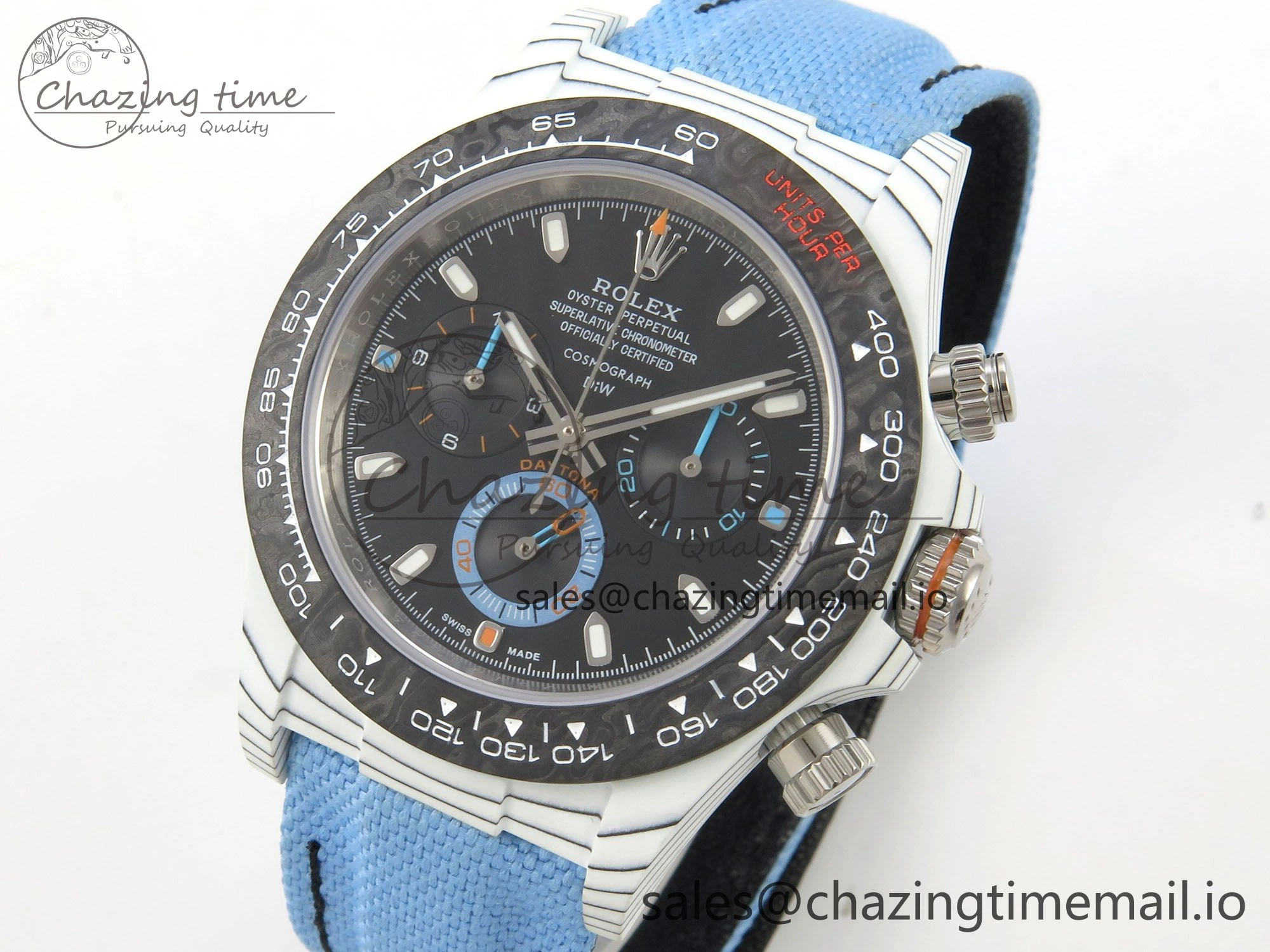 Daytona DIW Carbon Case and Bezel DIWF Edition Black Dial on Blue Nylon Strap A7750