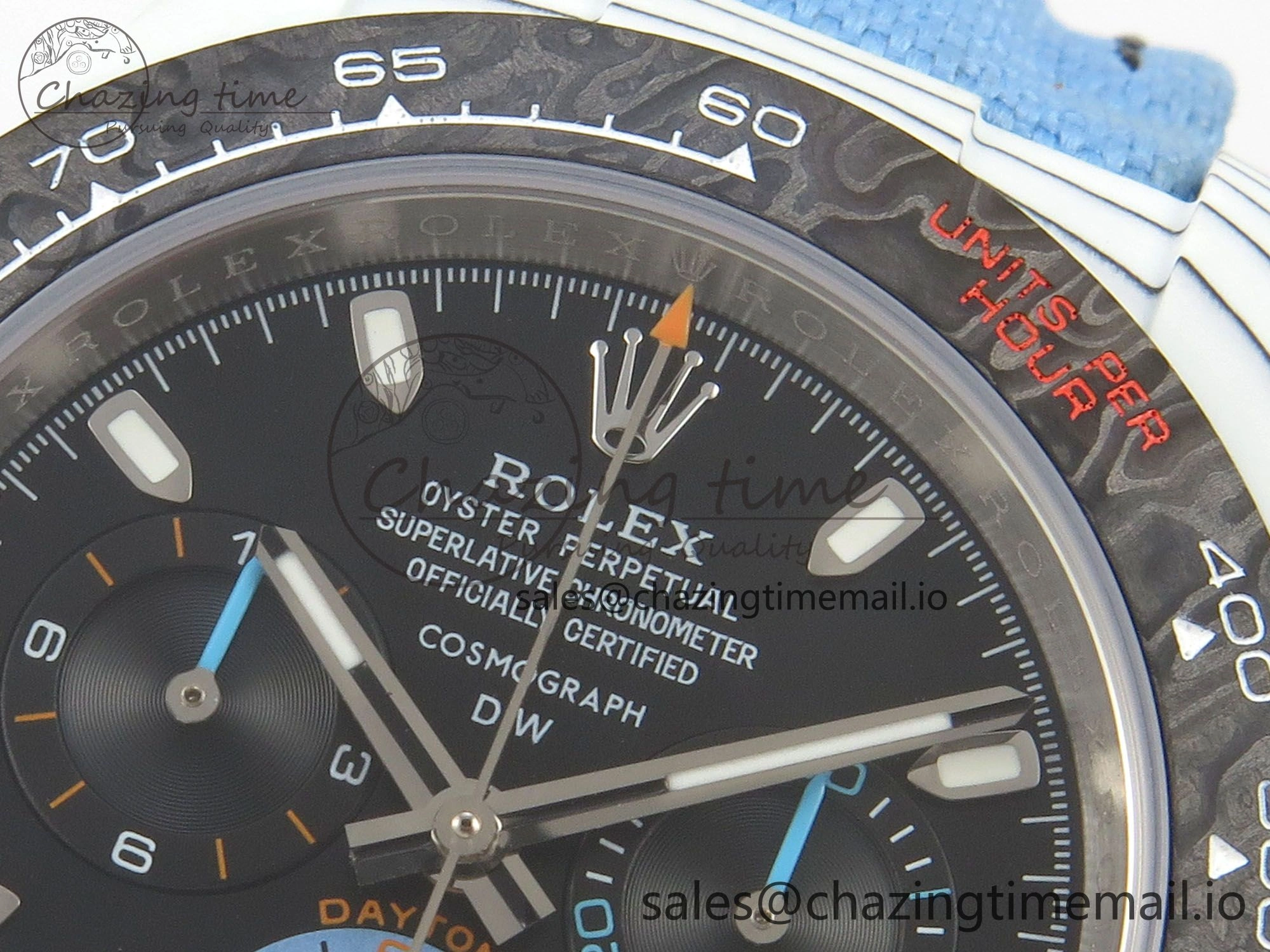 Daytona DIW Carbon Case and Bezel DIWF Edition Black Dial on Blue Nylon Strap A7750