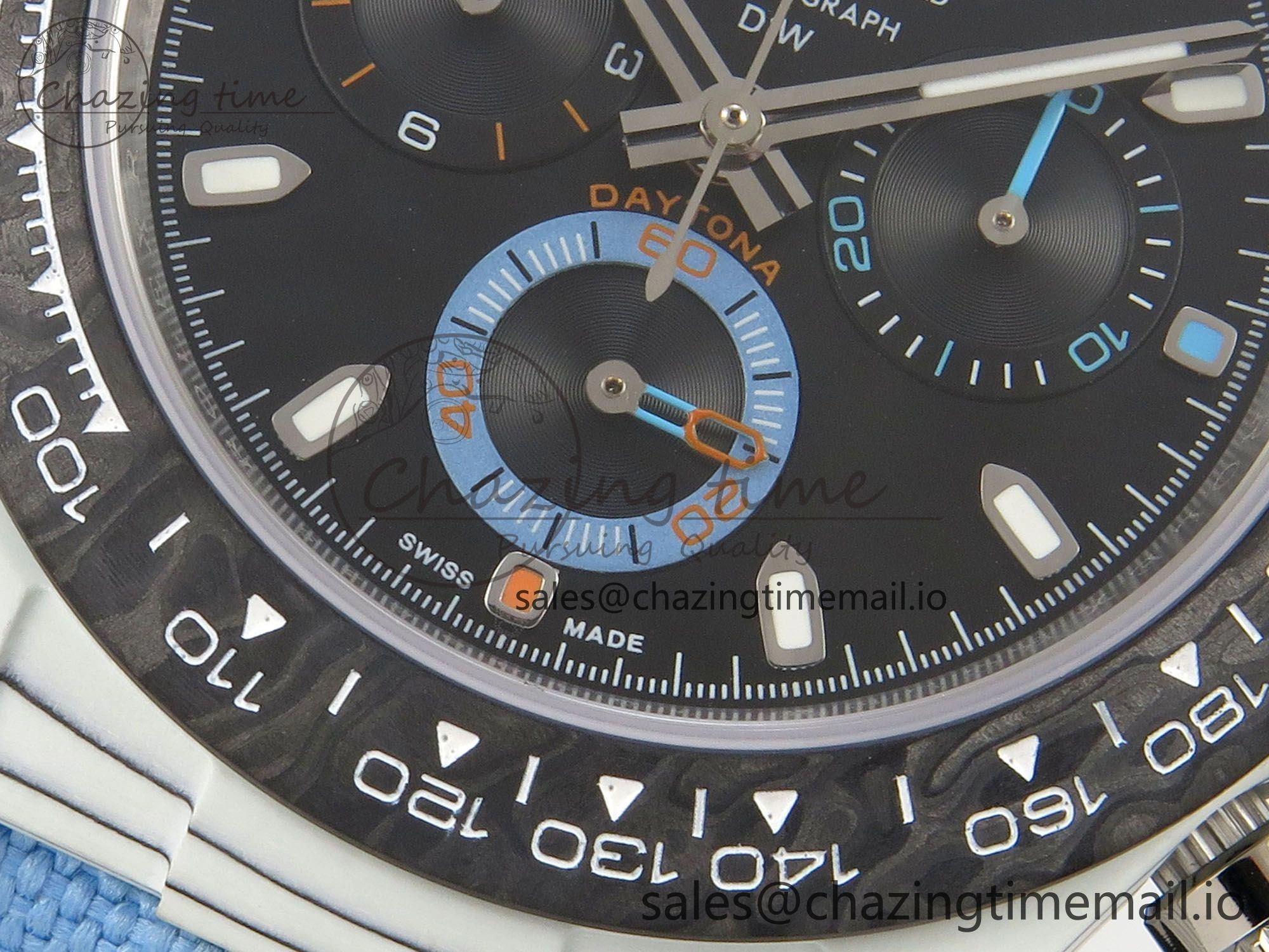 Daytona DIW Carbon Case and Bezel DIWF Edition Black Dial on Blue Nylon Strap A7750