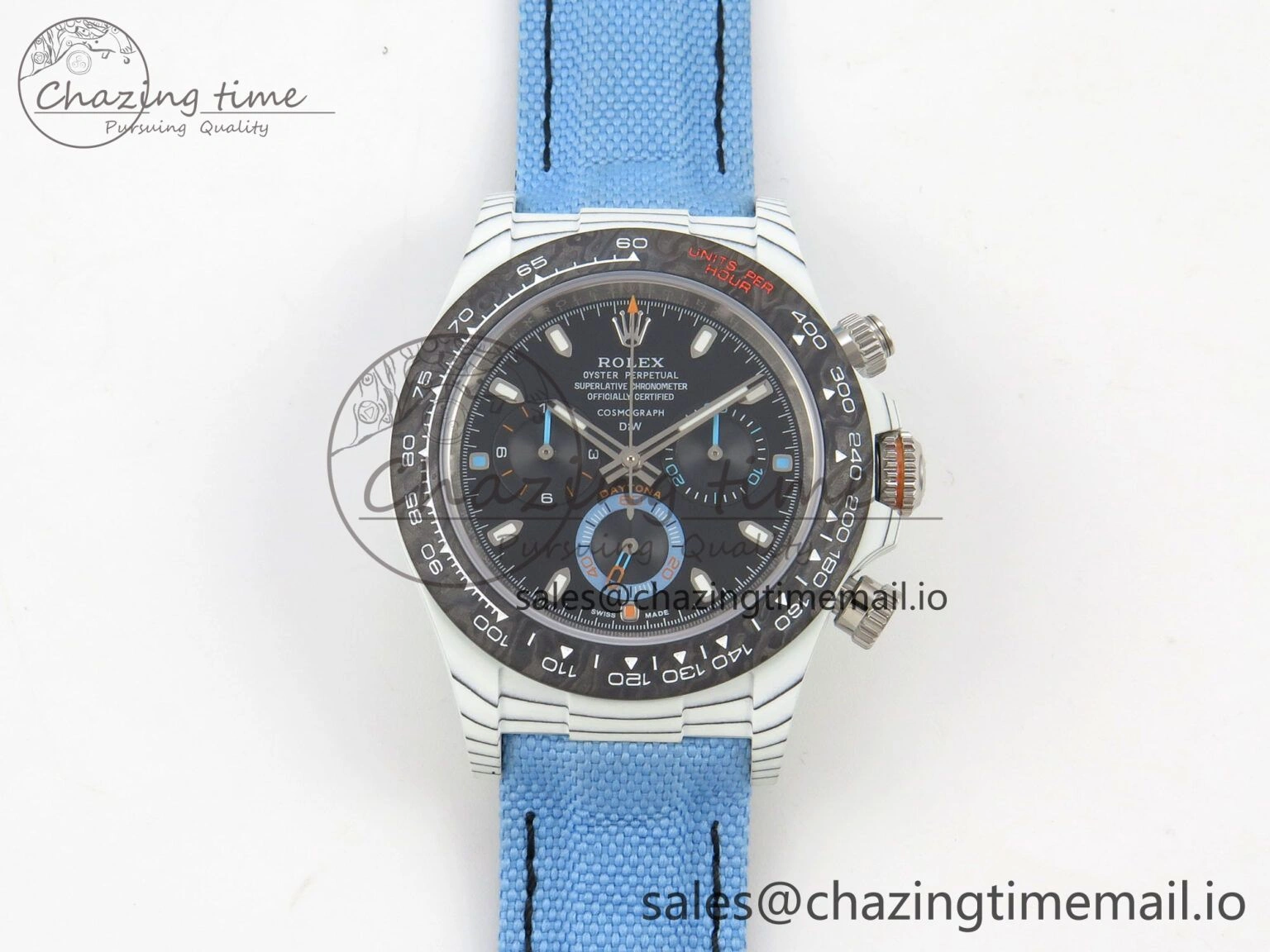 Daytona DIW Carbon Case and Bezel DIWF Edition Black Dial on Blue Nylon Strap A7750