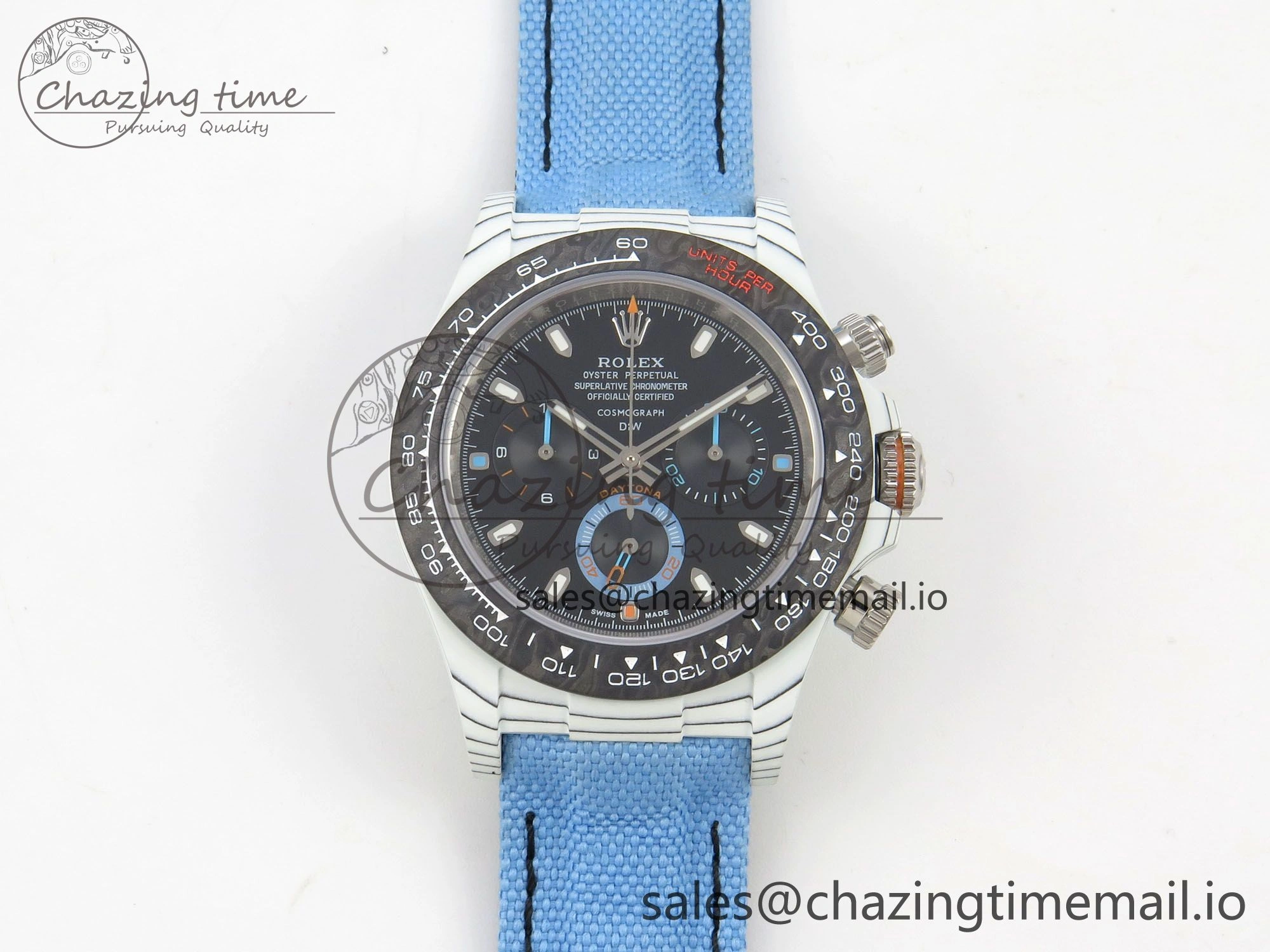Daytona DIW Carbon Case and Bezel DIWF Edition Black Dial on Blue Nylon Strap A7750