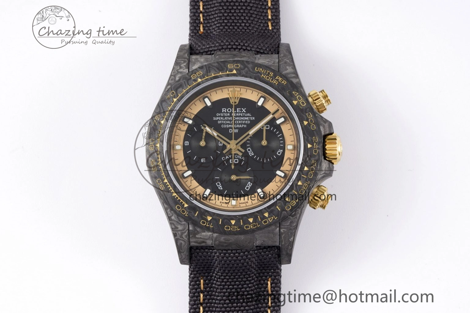 Daytona DIW Carbon Case and Bezel DIWF Edition Black Gold Dial on Black Nylon Strap A7750